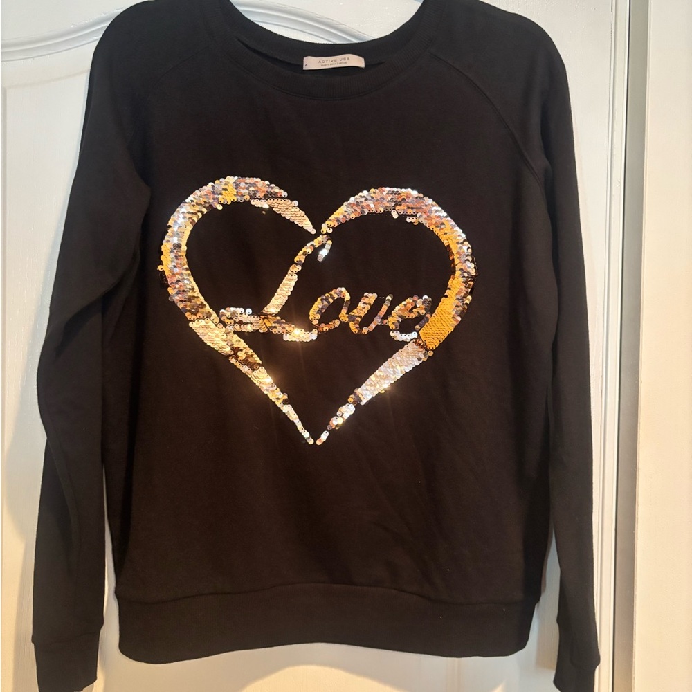Black Sequin Heart Sweater